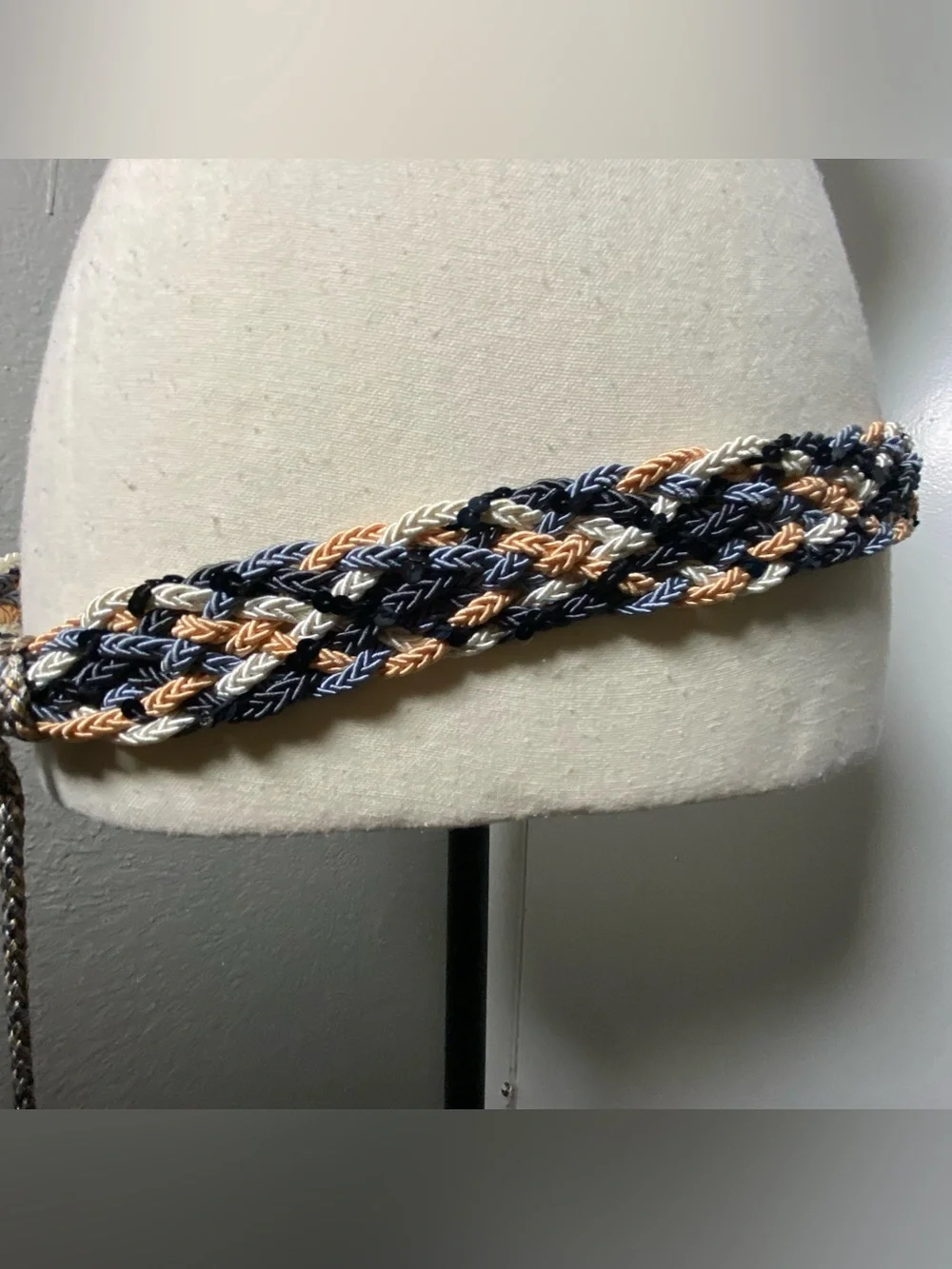Vintage Blue Orange, Black Woven Sequin Rope Beaded Tassel Belt One Size